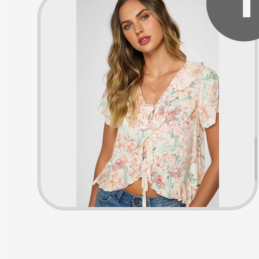 O'Neill Floral Ruffle Blouse - Cream and Pink